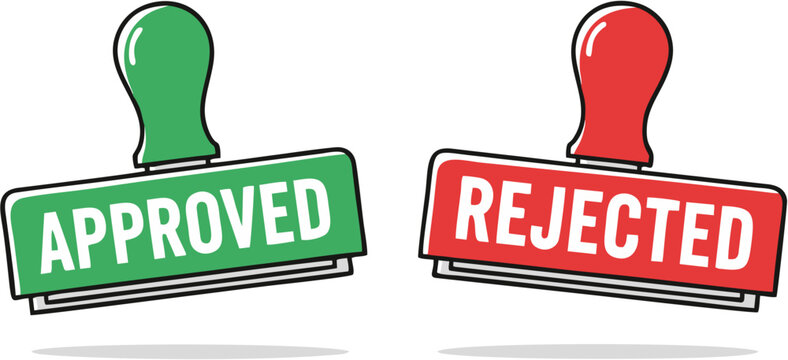 Vector illustration of green approved and red rejected rubber stamps for business documents and decision making
