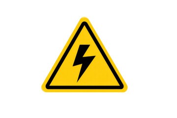 A classic yellow triangular warning sign featuring a black lightning bolt symbol, indicating high voltage or electrical hazard. Ideal for safety alerts. background removed
