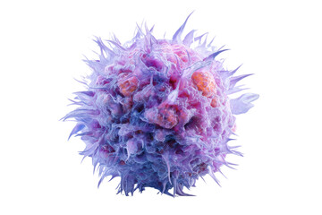 Vibrant 3D medical illustration of a dendritic cell or immune cell, showcasing its intricate, spiky surface and internal cellular details. background removed