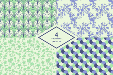 Seamless floral and geometric patterns set