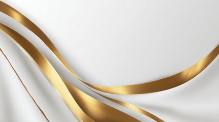 Minimal white background featuring elegant flowing gold ribbon curves, suitable for upscale branding, packaging design, and refined celebration graphics.