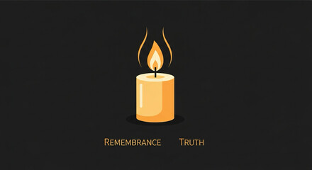 Flat vector of candle burning on a dark background — remembrance and truth.