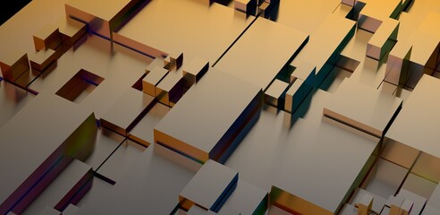 Stunning abstract image featuring geometric shapes and a metallic surface with light reflections....