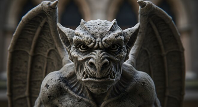 Gargoyle's Stern Gaze A Stone Guardian's Intimidating Presence and Architectural Detail