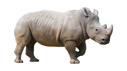 Naklejka premium White Rhinoceros Walking Isolated on White Background – Realistic African Wildlife Photography - 1