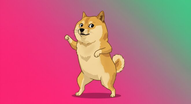Dancing Shiba Inu A Fun Illustration of the Popular Doge Meme in a Vibrant Gradient Background