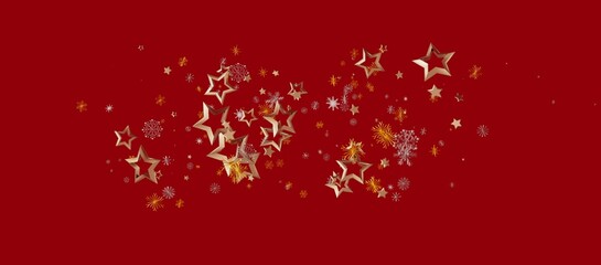 Christmas background with golden stars and snowflakes on a vibrant red backdrop. Perfect for holiday designs and celebratory themes. Ideal for c