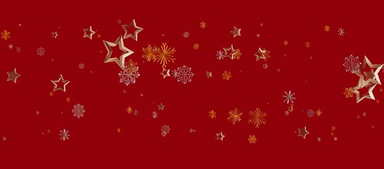 Abstract Christmas background featuring golden stars and snowflakes on a rich red backdrop. Perfect for holiday greetings and festive designs. E