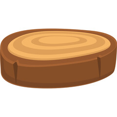 Cross section of a tree trunk with wood grain rings in shades of brown and tan isolated on a white background