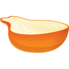 Cross section of an orange onion with visible layers and white interior isolated on a transparent background studio illustration