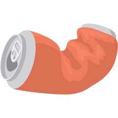 Crushed Orange Aluminum Soda Can With Silver Top and Tab On A Transparent Background