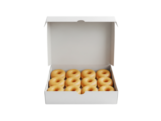 Dozen plain Glazed Donuts in Open White Box