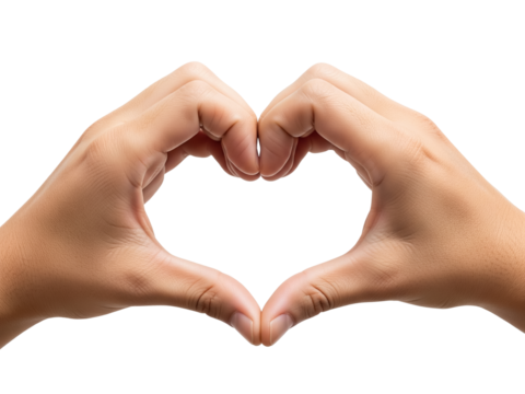 Hands Forming a Heart Shape Against a Clean White Background Representing Love