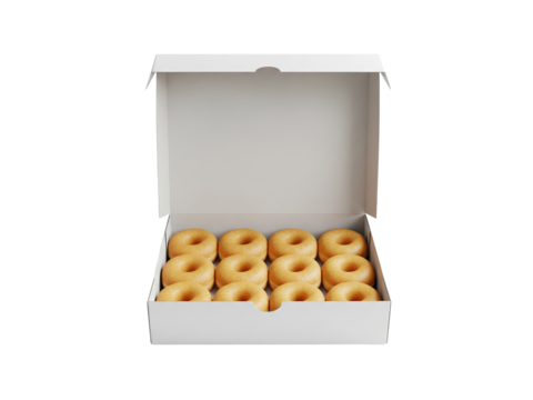 Dozen plain Glazed Donuts in Open White Box