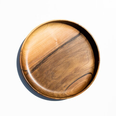 Empty wooden plate on white background