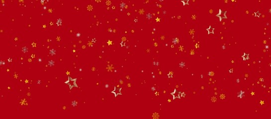 Abstract background featuring falling gold stars and snowflakes on a vibrant red background, perfect for holiday greetings and festive designs. © vegefox.com