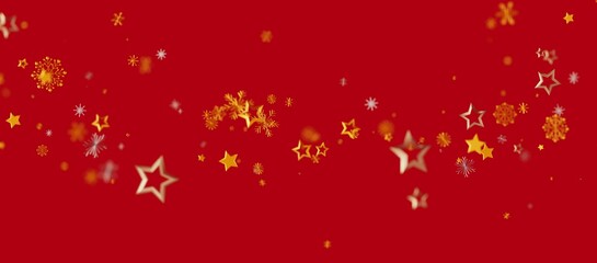 Christmas background with golden stars and snowflakes on red. Perfect for holiday greeting cards, festive designs, and winter celebrations. A vi