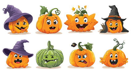 Spooky Halloween Pumpkin Characters Collection for Greetings and Decor