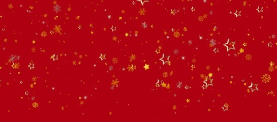 Festive red background with falling golden stars and snowflakes. Perfect for Christmas, holidays, and celebrations. Ideal for cards, greetings a © vegefox.com