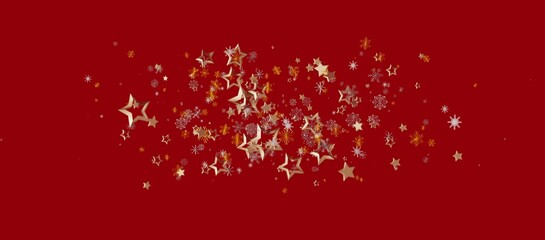 Abstract background featuring gold stars and snowflakes scattered on a red backdrop, perfect for holiday greetings and festive designs. Ideal fo © vegefox.com