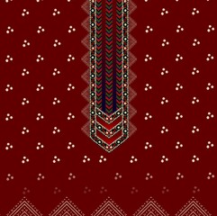 Maroon Ethnic Textile with Chevron Pendant and Dotted Motifs – Traditional Geometric Fabric Design