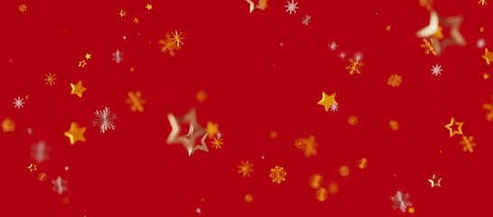 Festive red backdrop featuring sparkling stars and snowflakes, perfect for holiday-themed designs. Ideal for seasonal greetings and winter celeb © vegefox.com