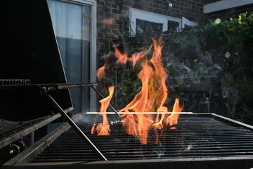 cooking food on charcoal fire summer party fun  