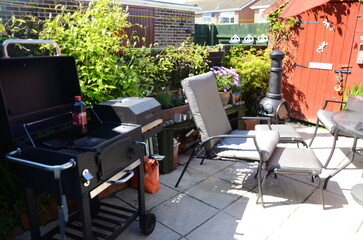 garden barbecue, outdoor living cooking food on charcoal fire summer party fun  