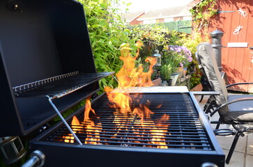 garden barbecue, outdoor living cooking food on charcoal fire summer party fun  