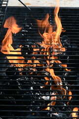 garden barbecue, outdoor living cooking food on charcoal fire summer party fun  