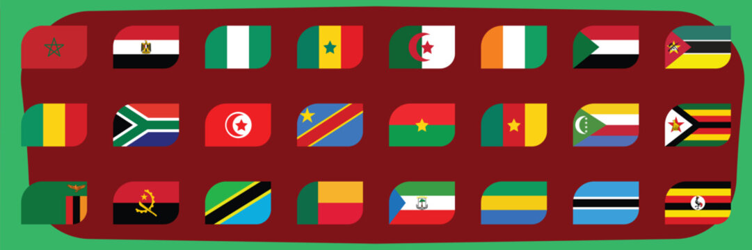 African cup of nations Morocco 2025. Emblem Flags Countries Teams Vector.
