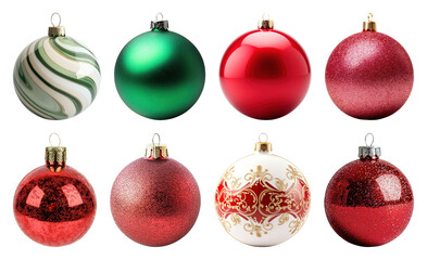 PNG Festive colorful Christmas ornaments, element set on transparent background