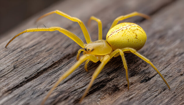 Spider Auratum Bracyphelm resting on wooden surface