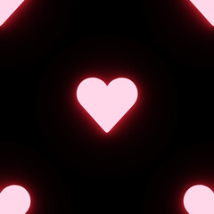 Seamless pattern with 3d render of neon hearts on black background