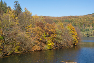 Fototapeta premium Autumn landscape of Pasarel reservoir, Bulgaria