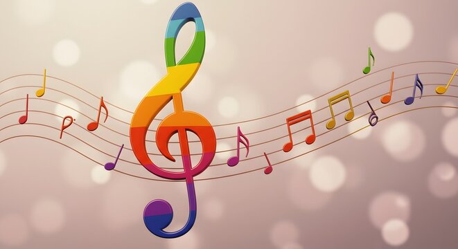 Colorful Treble Clef with Music Notes on Bokeh Background - Powered by Adobe