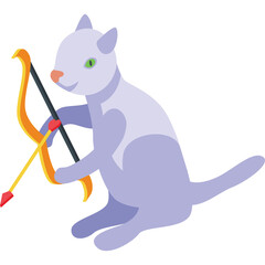 Cute Cartoon Feline Creature Holding a Bow and Arrow with a Transparent Background and Pixelated Art Style