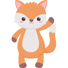 Cute Cartoon Fox Waving Paw Standing Transparent Background Adorable Animal Illustration
