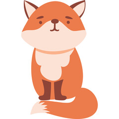 Cute Cartoon Fox With Orange Fur White Chest And Bushy Tail Sitting On Transparent Background Simplified Stylized Digital Art