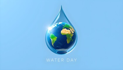 Planet Earth seen inside a single, clear water droplet, symbolizing World Water Day and conservation.