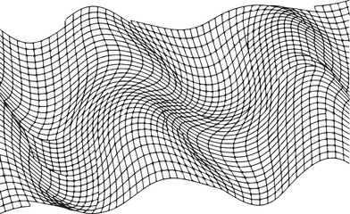 Warped Grid Pattern with Wavy Distortion on White Background distorted abstract
