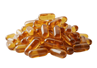 "Golden Vitamin Supplements Pile Isolated on Transparent Background PNG – High Resolution Capsules Image"