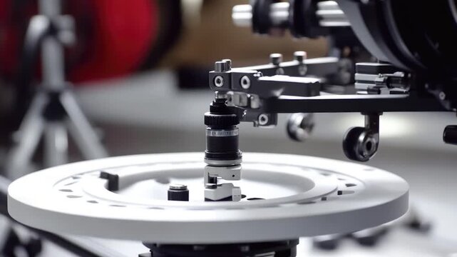 A close-up shot of a camera mounted on a tripod, ideal for use in educational or instructional content