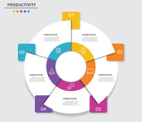 Circular Productivity Infographic Chart with Five Workflow Segments and Modern Line Icons