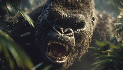 Angry Gorilla Charging Through a Jungle