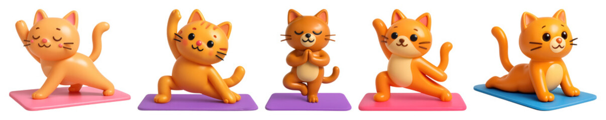 Fototapeta premium PNG Cute yoga cats in poses, element set on transparent background