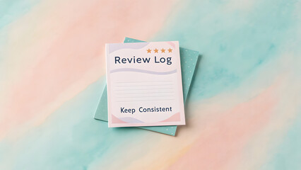 A Review Log card displayed with pastel background