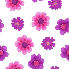 Seamless pattern with hand-painted purple flowers