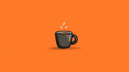 A steaming black coffee cup set against a vibrant orange background, evoking warmth and comfort