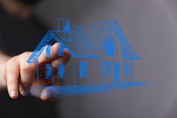 Modern home design, digital blueprint, real estate, construction, architecture, technology, future, innovation, home buying, property, mor © vegefox.com